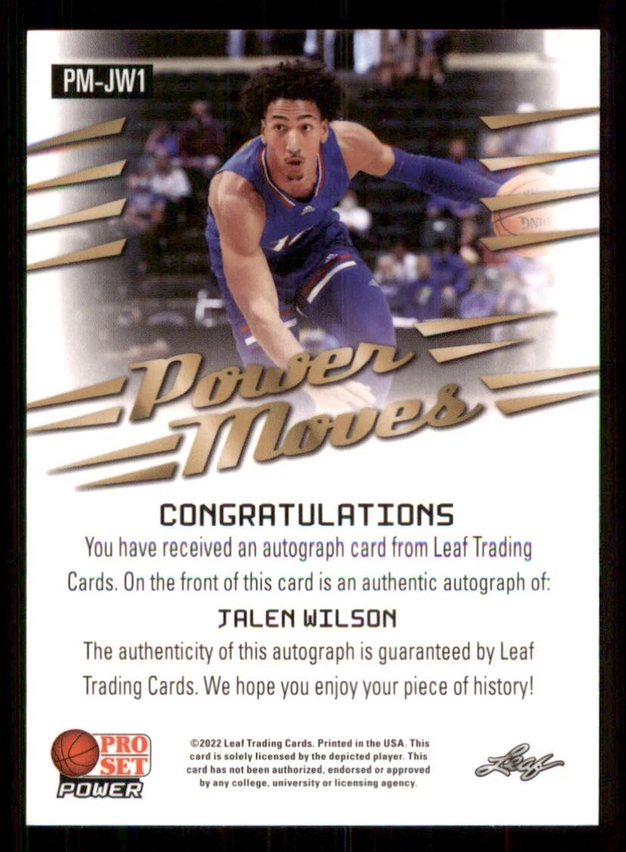 2021-22 Leaf Pro Set Power Power Moves Bronze #PMJW1 Jalen Wilson - Image 2 of 2
