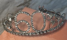 Birthday Crown Tiara for Adult AGE 60 Rhinestones Small Hair Combs