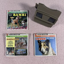 GAF View-Master Reels Lot Disney Bambi Pinocchio Snow White Lassie 3-Pack Vtg