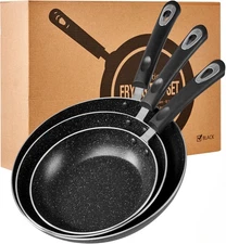 Durable Nonstick Frying Pan Set 3 Sizes Induction Gas Electric Cookware