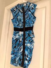 BeBe Blue Abstract Print Sleeveless Sheath Dress XXS