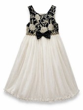 American Princess Flower Girl Dress Size 6 Ivory Black Gold Tulle Party Gown