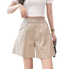 Women's Washed Shorts Minimalist High Waist Wide Leg Loose Cargo Casual Pants