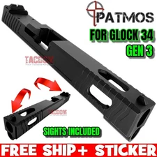 PATMOS REVELATION Slide W/ Sights for GLOCK 34 Gen 3 LONG SLIDE 17 MORE ACCURATE