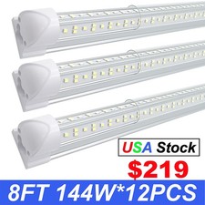 12 Pack 8FT LED Shop Light T8 Linkable Ceiling Tube Fixture 144W Garage Light