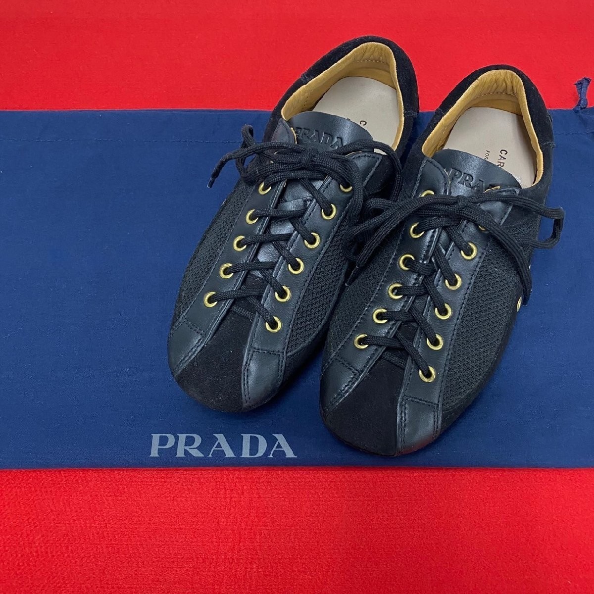 PRADA Black Leather Mesh Sneakers Car Shoes Nylon Suede Driving Shoes