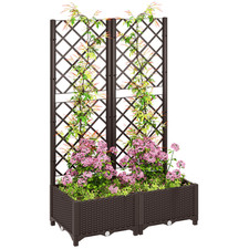 Outsunny Plastic Planter Box with Trellis Vegetable Planter with Drain Plugs