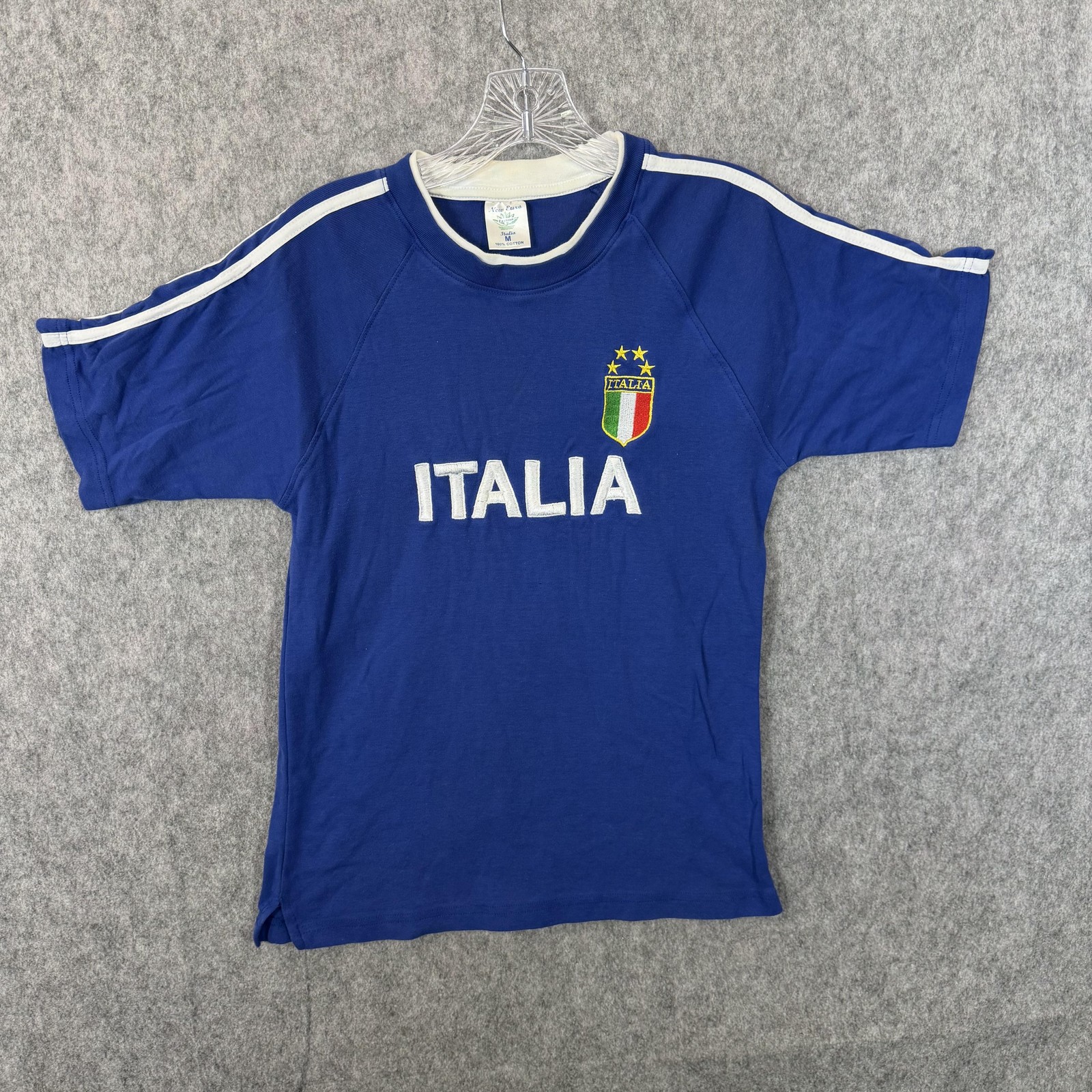 Italy Shirt Mens Medium Blue Soccer Italia Crest Cotton Jersey Tee Retro
