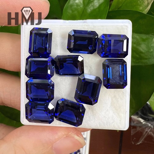 Emerald Shape Lab Created Royal Blue Sapphire Stones AGL Jewelry Loose Gemstones - Picture 2 of 19