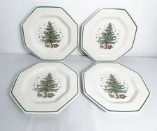 Set of 4 Vintage Nikko Christmastime Octagon Porcelain China Dinner Plates
