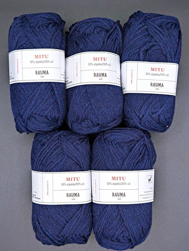 Rauma Mitu yarn lot 5 skeins navy blue 6416 alpaca wool blend 250g 545 yards - product listing photo