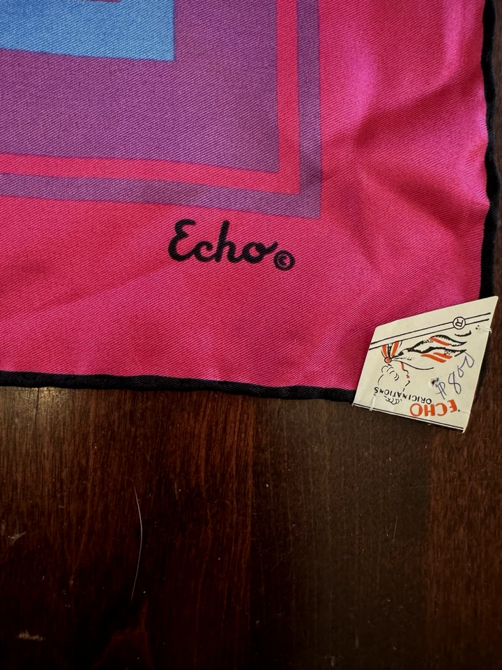 Vintage 1960's ECHO Originations 26" Square SCARF RETRO HOT PINK Orig. Label NOS - Image 4 of 4