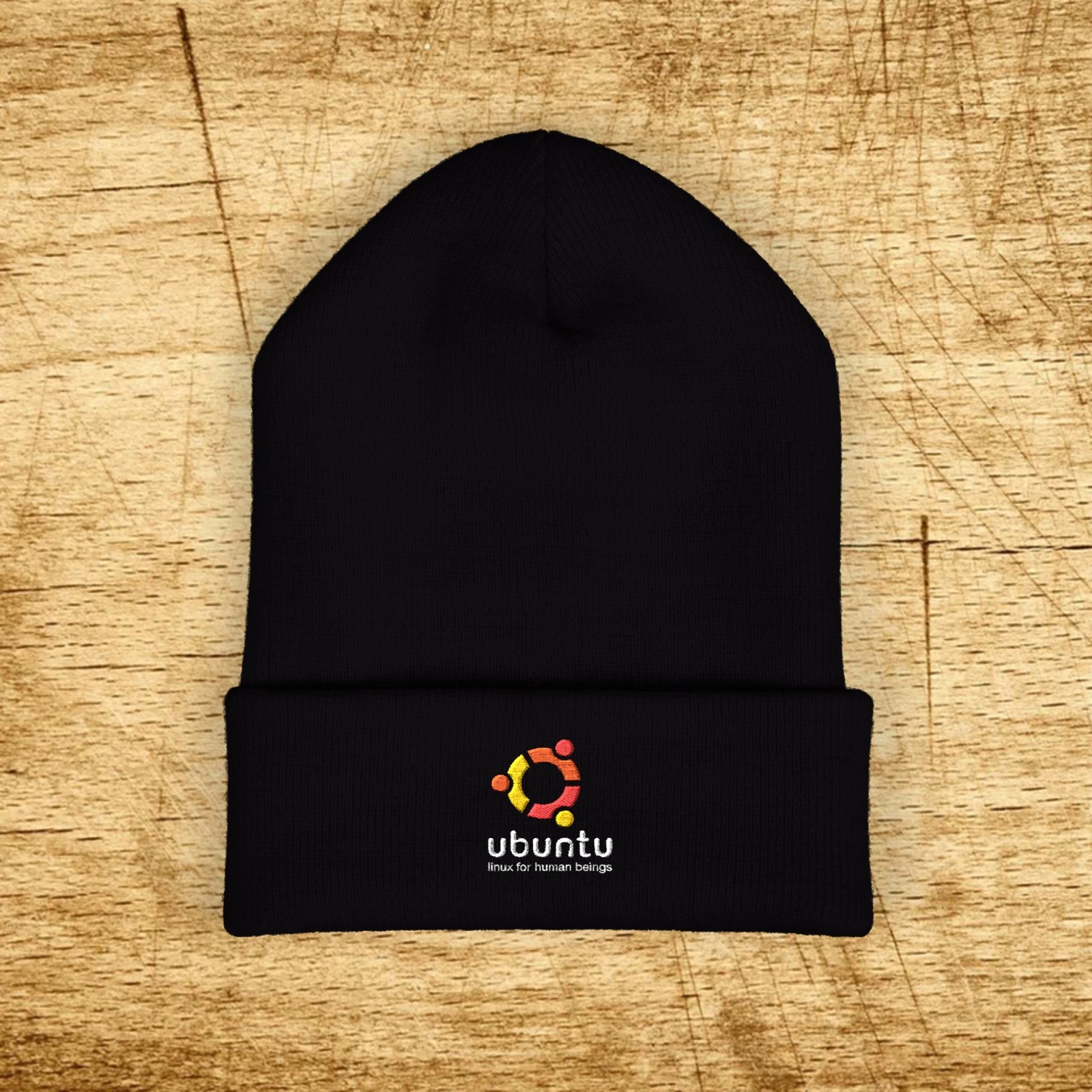 Ubuntu Linux Embroidered Classic Winter Black Beanie Hat