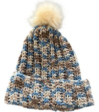 Crochet Ribbed Beanie With Faux Fur Pom Pom - Adult Size Mirage