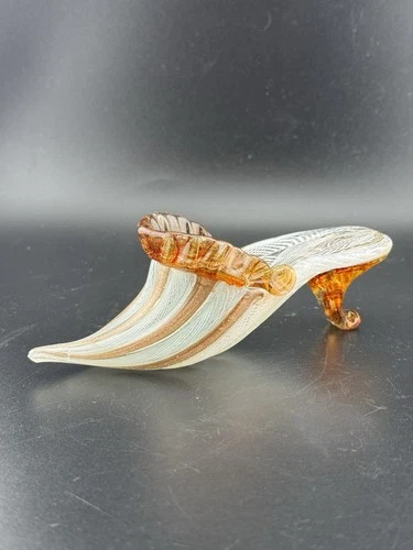 Vintage Italian Murano Gold And White Glass Slipper*RARE*