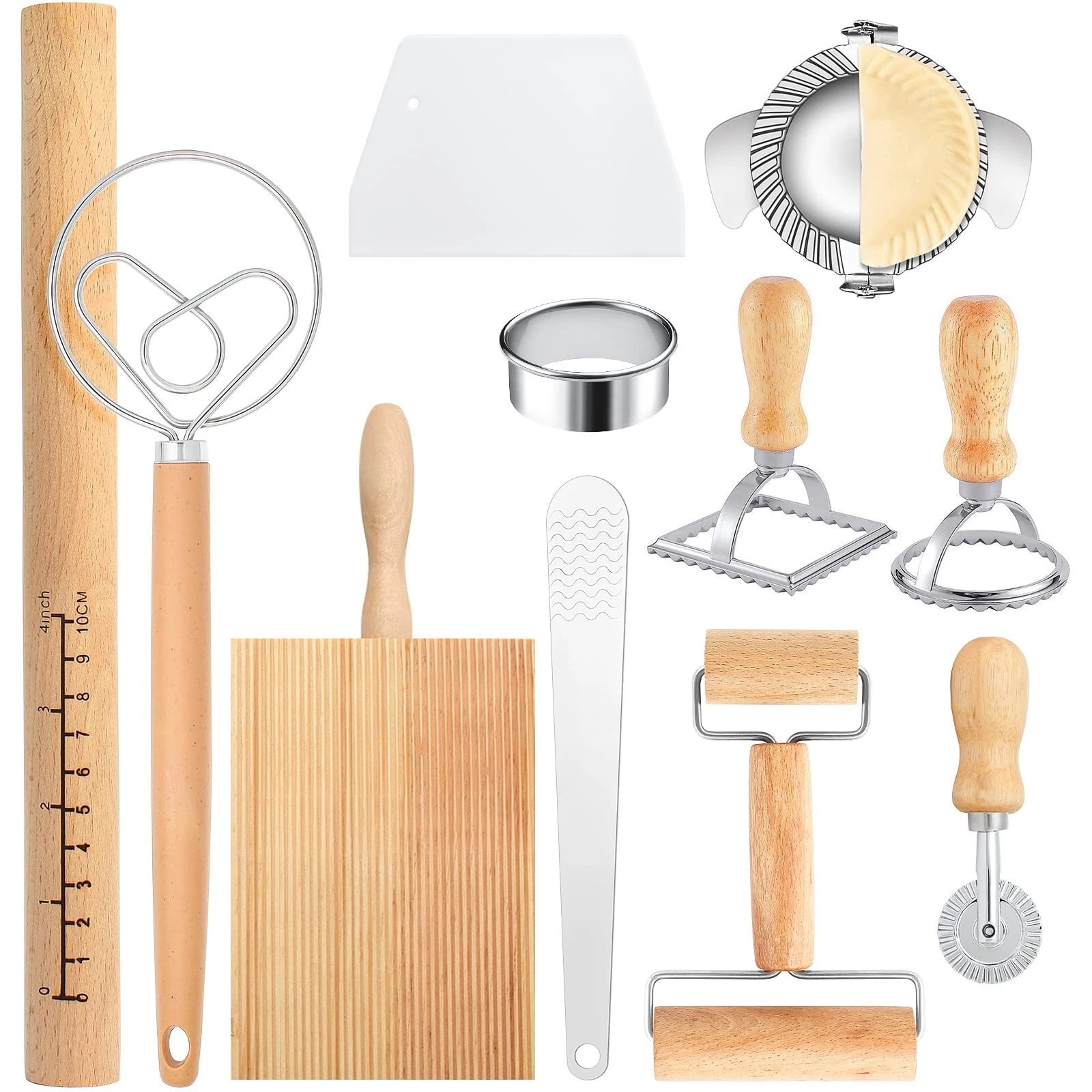 Pasta Making Tools Set 11 PCS Wooden Kit Ravioli Dumpling Lasagna Cookie