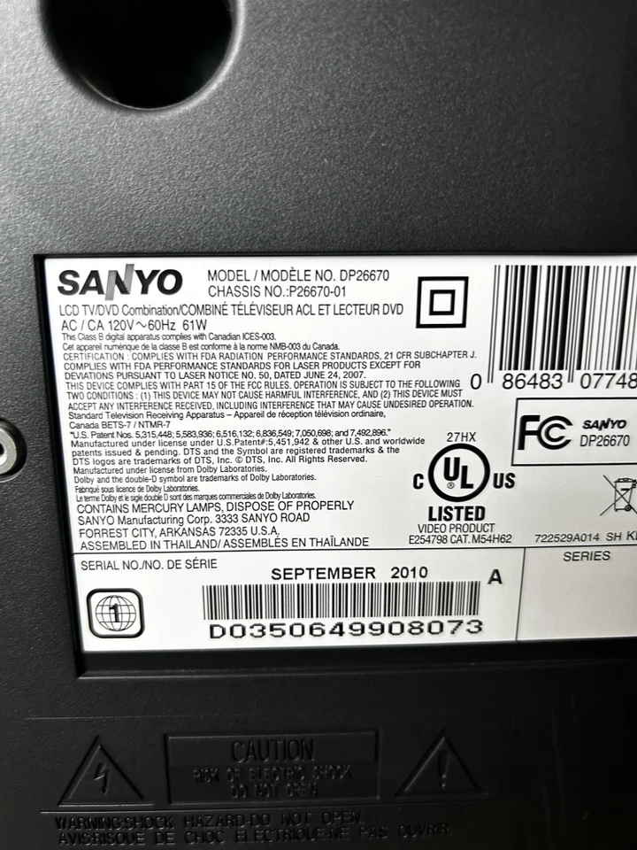 Sanyo DP26670 26" 720P LCD TV DVD Built In RGB/S-VIDEO/RCA (RETRO GAMING) Remote - Image 3 of 3