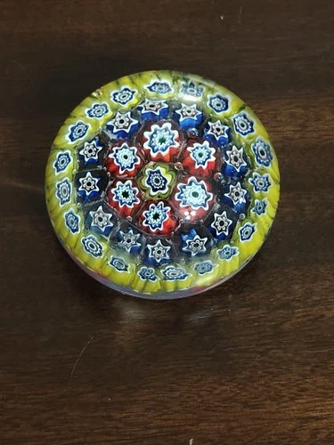 Vintage Murano Concentric Millefiori 2-3/4 in. Hand-Blown Glass Paperweight T1