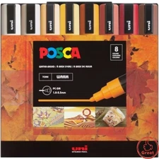 Uni-ball POSCA PC-5M 8pk Medium Tip Paint Markers, Water-Based, Warm Colors 1...