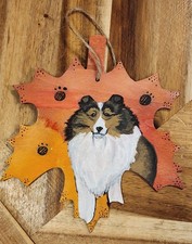 Sheltie Sable Fall Leaf Wood cut-out ornament by Kimberly Helgeson Sams Art HP