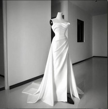 Wedding Dress Mermaid 2 in 1 Satin Boat Neck Neckline Sleeveless With Split