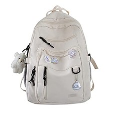 GAXOS Cute Aesthetic Backpack for School Girls Middle Student Bookbag White