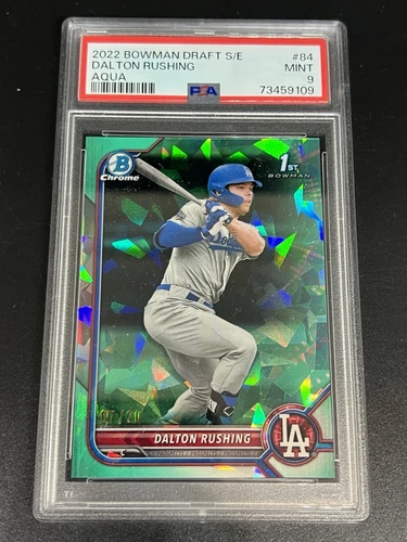 2022 Bowman Chrome Sapphire 1st DALTON RUSHING #BDC84 - Aqua /20 Dodgers PSA 9