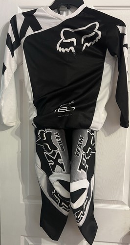 Youth Med Fox Racing 180 Lean Motocross Gear Set Black White Jersey Pants MX BMX