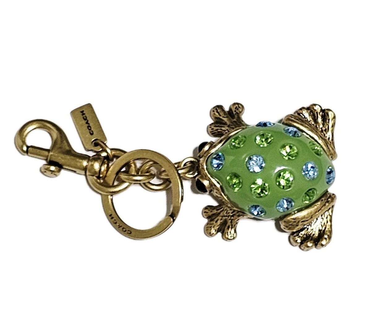NEW Coach FROG Green Toad Crystals Keychain Bag Purse Key Charm