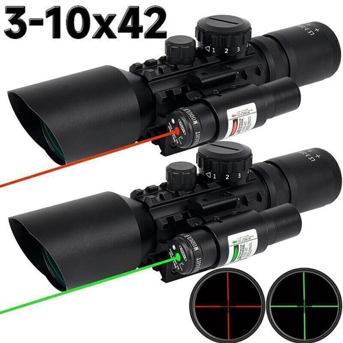 Rifle Scope Sight Red Green Dot Laser Reflex Optics 3-10x Zoom 11mm/20mm Rail - Picture 2 of 26