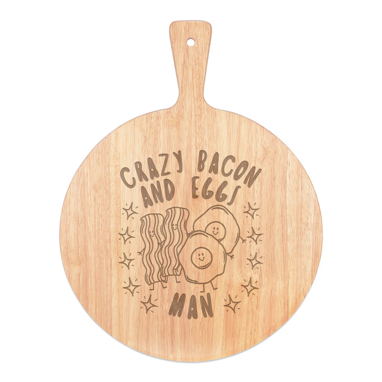 Crazy Bacon And Eggs Man Stars Pizza Board Paddle Wooden Funny Breakfast