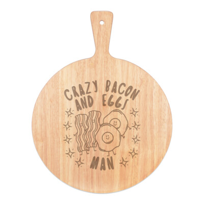 Crazy Bacon And Eggs Man Stars Pizza Board Paddle Wooden Funny Breakfast