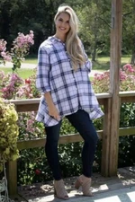 Tulip Brand Tunic XL Plaid Oversized Button Up Boho Flared Trapeze Lagenlook $90