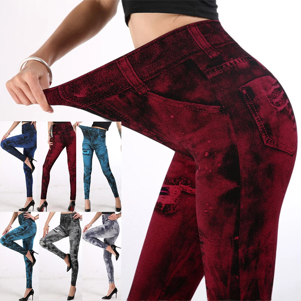 Multicolor Women Jeans Pants High Waist Leggings Punk Jeggings Denim  Trousers