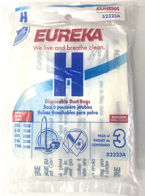 Eureka H Style Bag 52323B  Pack Of 3 Disposable Dust Bags - Genuine Eureka Bags