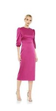 Ieena Mac Duggal Fuchsia Puff Sleeve Satin Midi Cocktail Dress Size 2 $238