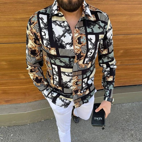 Camisa Informal Estampada a la moda Ropa de negocios para hombre camisa  informal | eBay