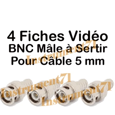 4 Connecteurs BNC Mâle à Sertir Qualité Métal Pour Câble Diamétre 5 mm - Photo 1/2