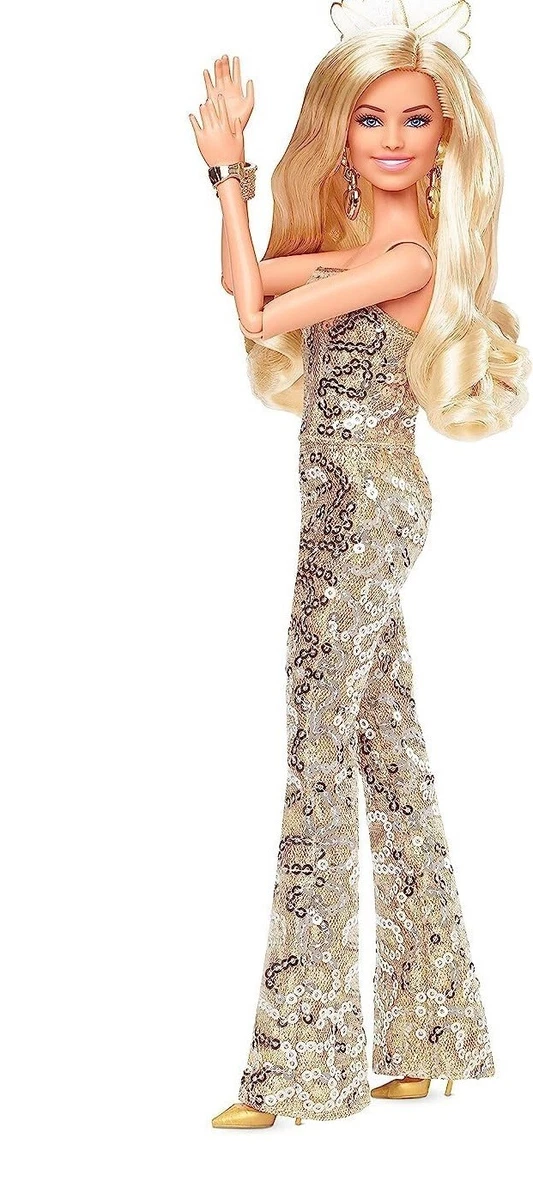 Barbi The Movie Collectible Doll, Margot Robbie in Gold Disco Jumpsuit IN  HAND