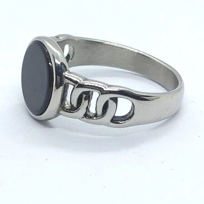 Anello in Acciaio Inox  Argento Pietra nera onice . anello uomo da nocca. - Immagine 4 di 4