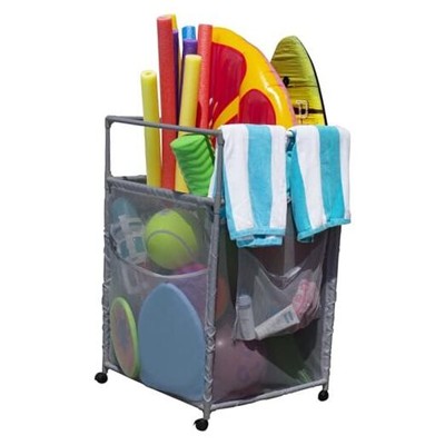 Rolling Pool Noodle Storage Organizer Bin, Standard Noodle Holder (25.4'' W Gray