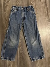 LEVI STRAUSS Carpenter Jeans Stretch Tool Pockets Boys Size 7 Regular Blue Denim