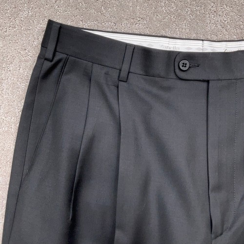 Zanella Dress Pants Men 35 Charcoal Bennett Pleat Super 120s Wool Italian Luxury - Picture 2 of 13