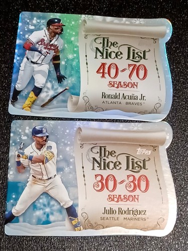 2024 TOPPS HOLIDAY SET RONALD ACUNA JR, JULIO RODRIGUEZ MAKING THE NICE LIST DIE
