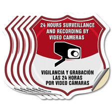 Bilingual 24 Hour Surveillance Shield Sign 24 Hour Surveilla Shield Shaped Sign