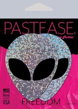 Silver Glitter Alien W/ Black Eyes Nipple Soft Form Fitting Pasties, New