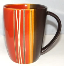 Home Trends Bazaar Coffee Mug Cup Textured Red Brown Tan Stripes Ceramic