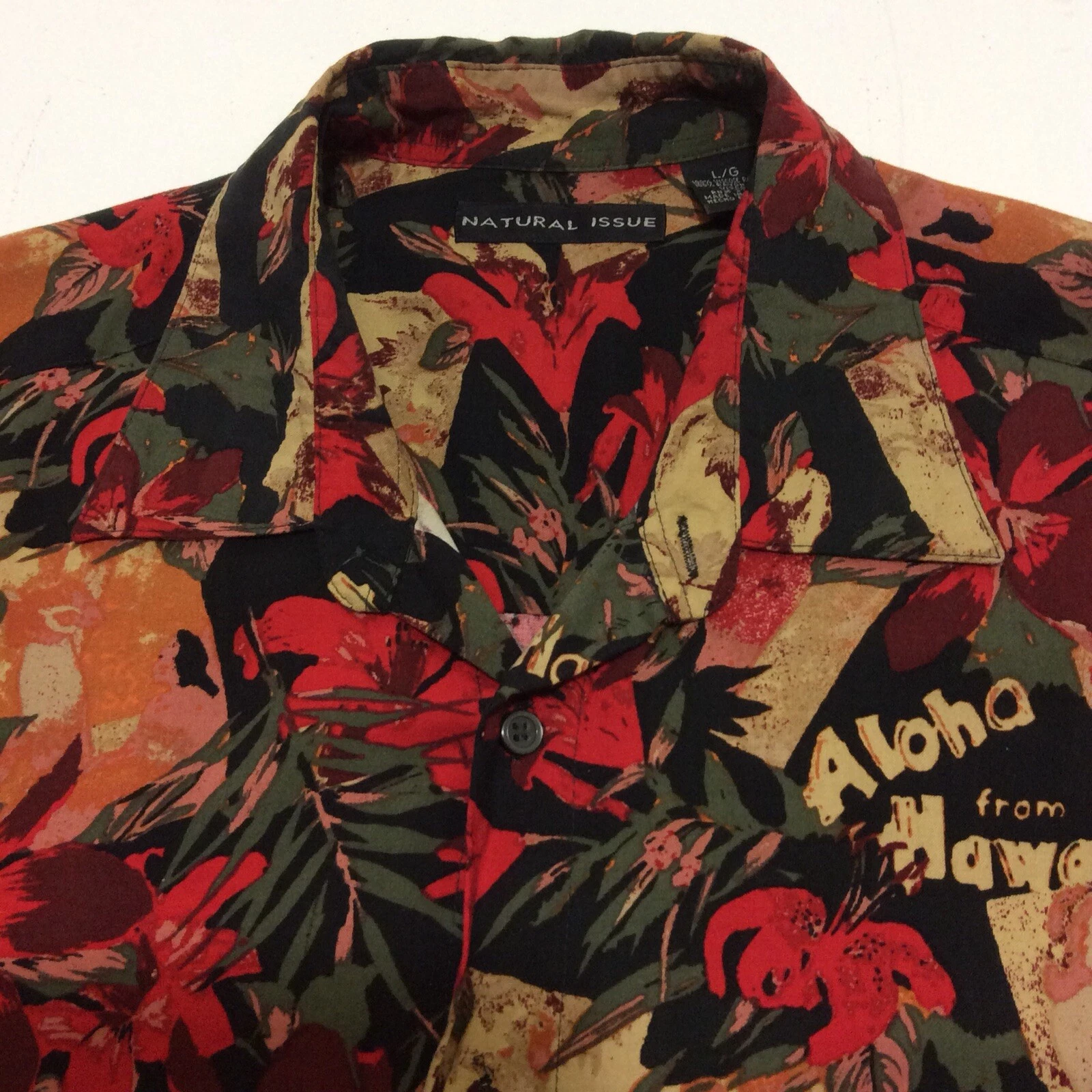 Natural Issue Mens Shirt Size Large Hawaiian Hibiscus Floral Short Sleeves