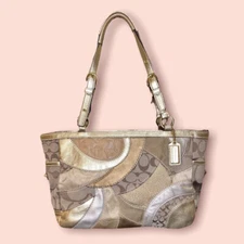 COACH Y2K Vintage Gallery Patchwork Tote Handbag Metallic Gold Leather HTF 14004