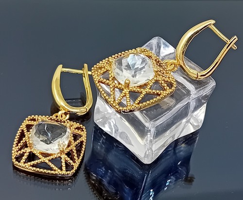 18K Gold Filled Stunning Italian Simulated Moissanite 18ct GF Drop Earring 35mm - Picture 4 of 8